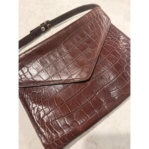 Cristian Vintage Brown Croc Embossed Genuine Leather Shoulder Bag Made in Italy